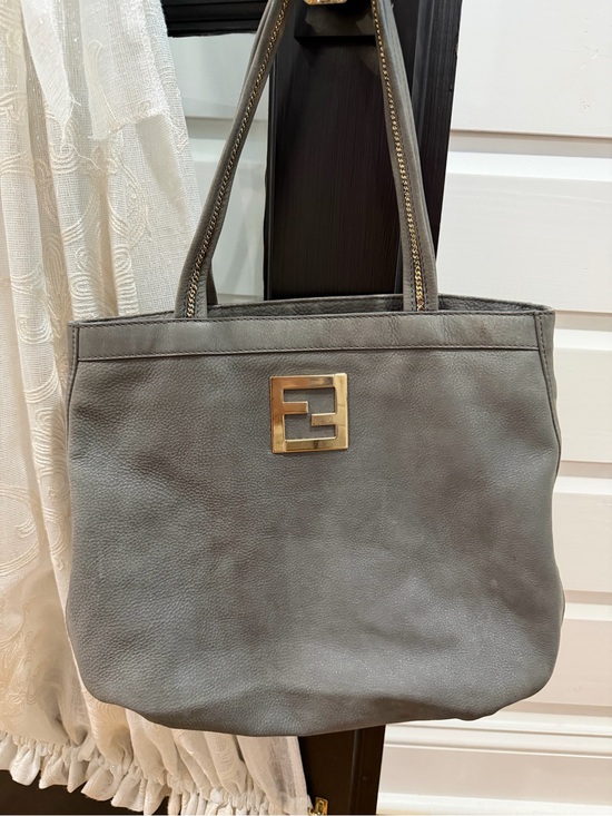 Fendi Handbags - Fendi Gray Nubuck Tote with Gold F Logo